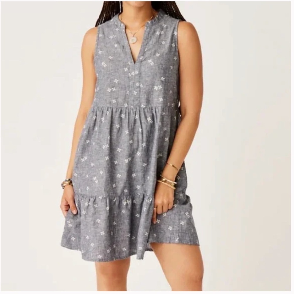 Carve Designs Nellie Linen Blend Tiered Mini Dress Floral Pattern Size Small